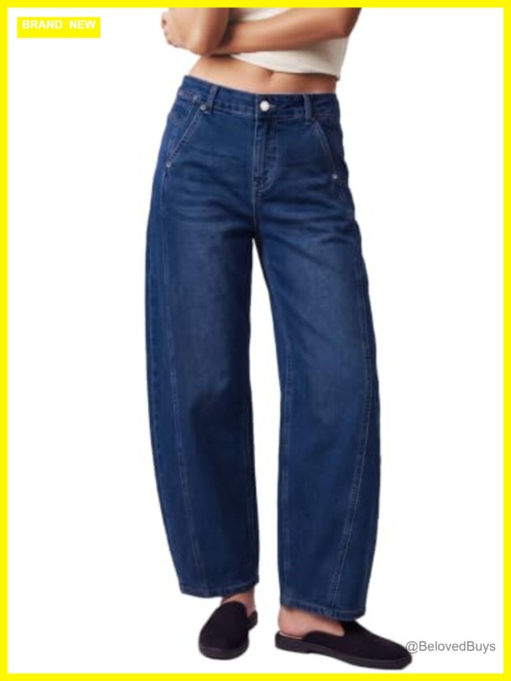 EVALESS Barrel Jeans High Waist Baggy Cropped Stretch Denim Pants